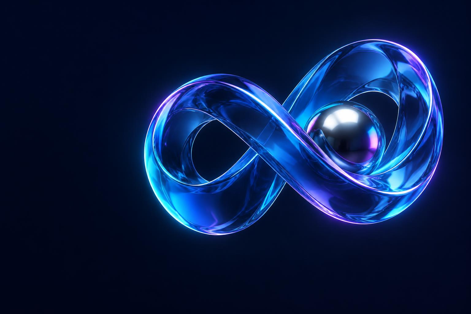 Sculptural blue glass infinity ribbon representing creativity and innovation